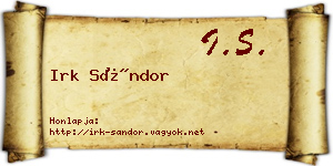 Irk Sándor névjegykártya
